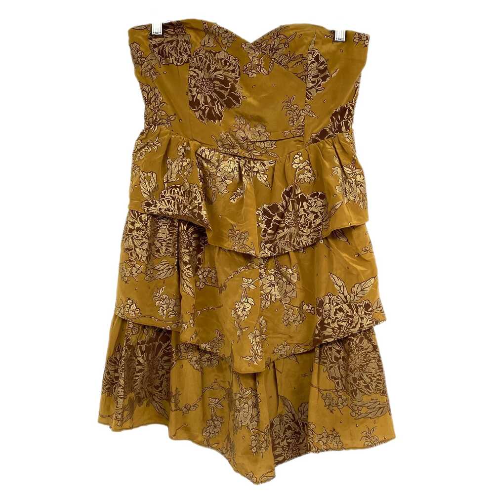 Moulinette Soeurs Gold Brown Floral Mini Dress Strapless Tiered | Womens 4